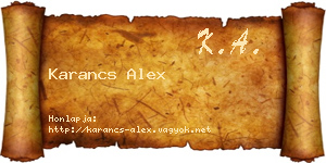 Karancs Alex névjegykártya